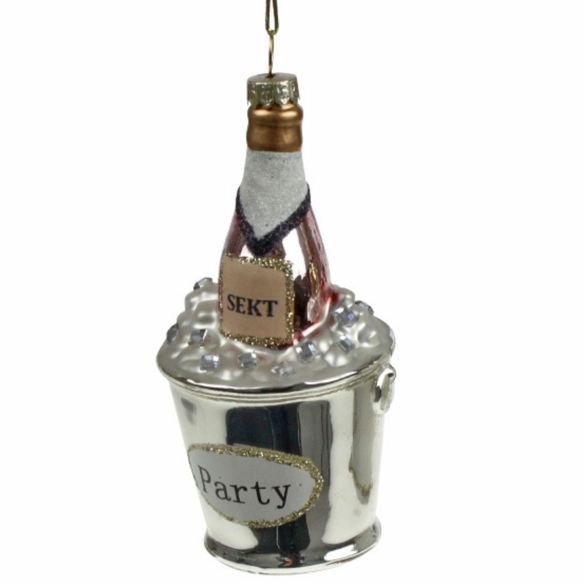 Buz Kovasında Şampanya Yılbaşı Süsü, Gümüş Renkli
