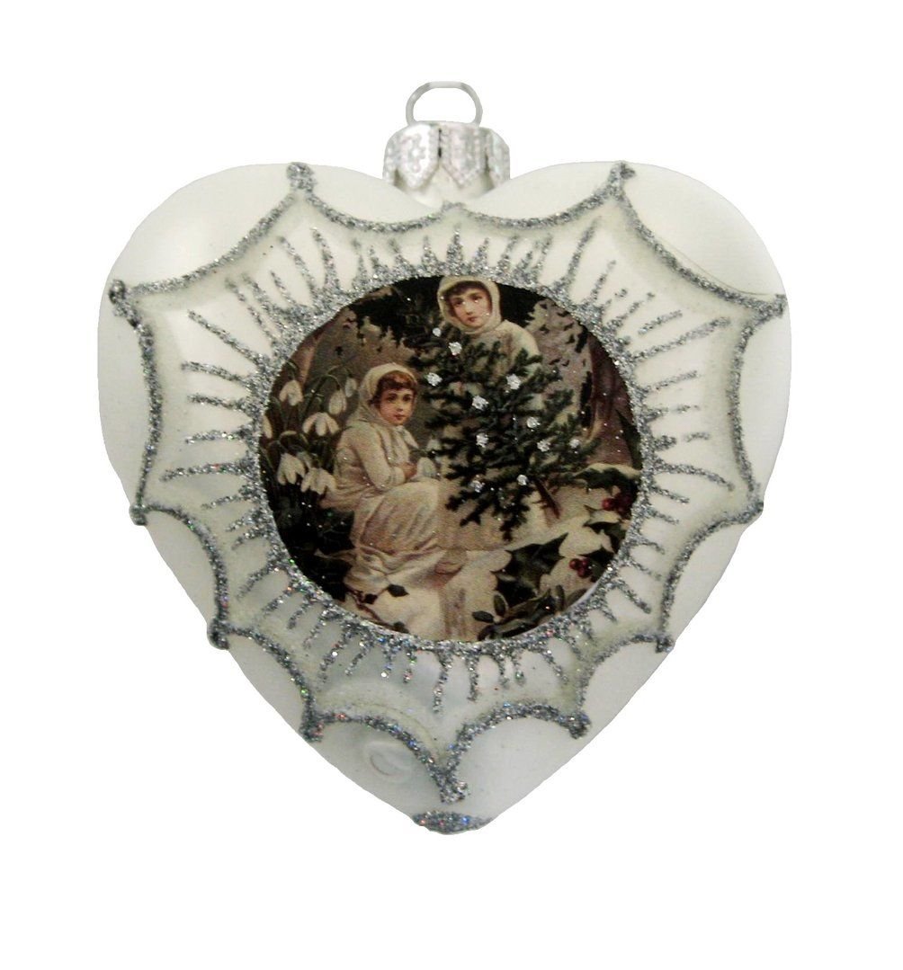 Vintage Kalp Yılbaşı Süsü - Beyaz