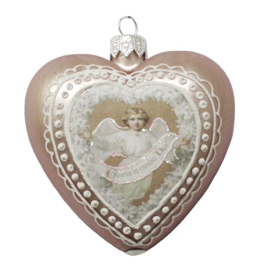 Melek Figürlü Kalp Yılbaşı Süsü - Pembe