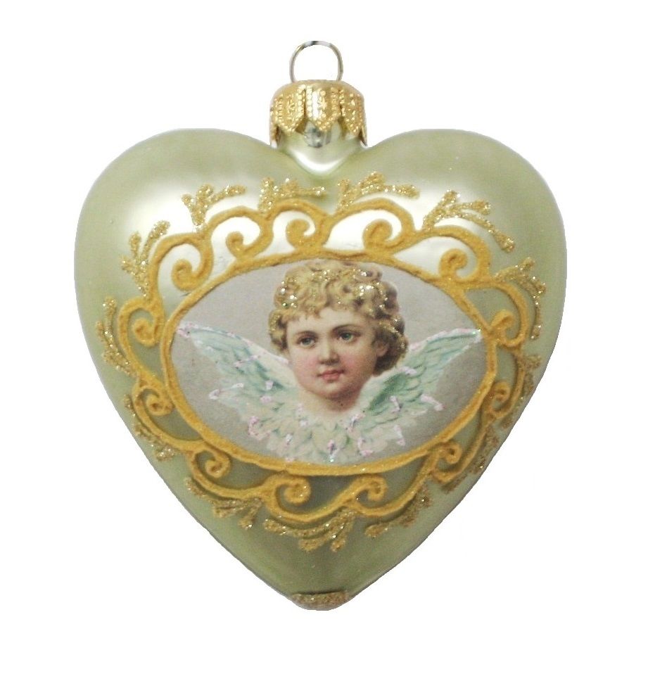 Kanatlı Melek Figürlü Kalp Yılbaşı Süsü - Yeşil