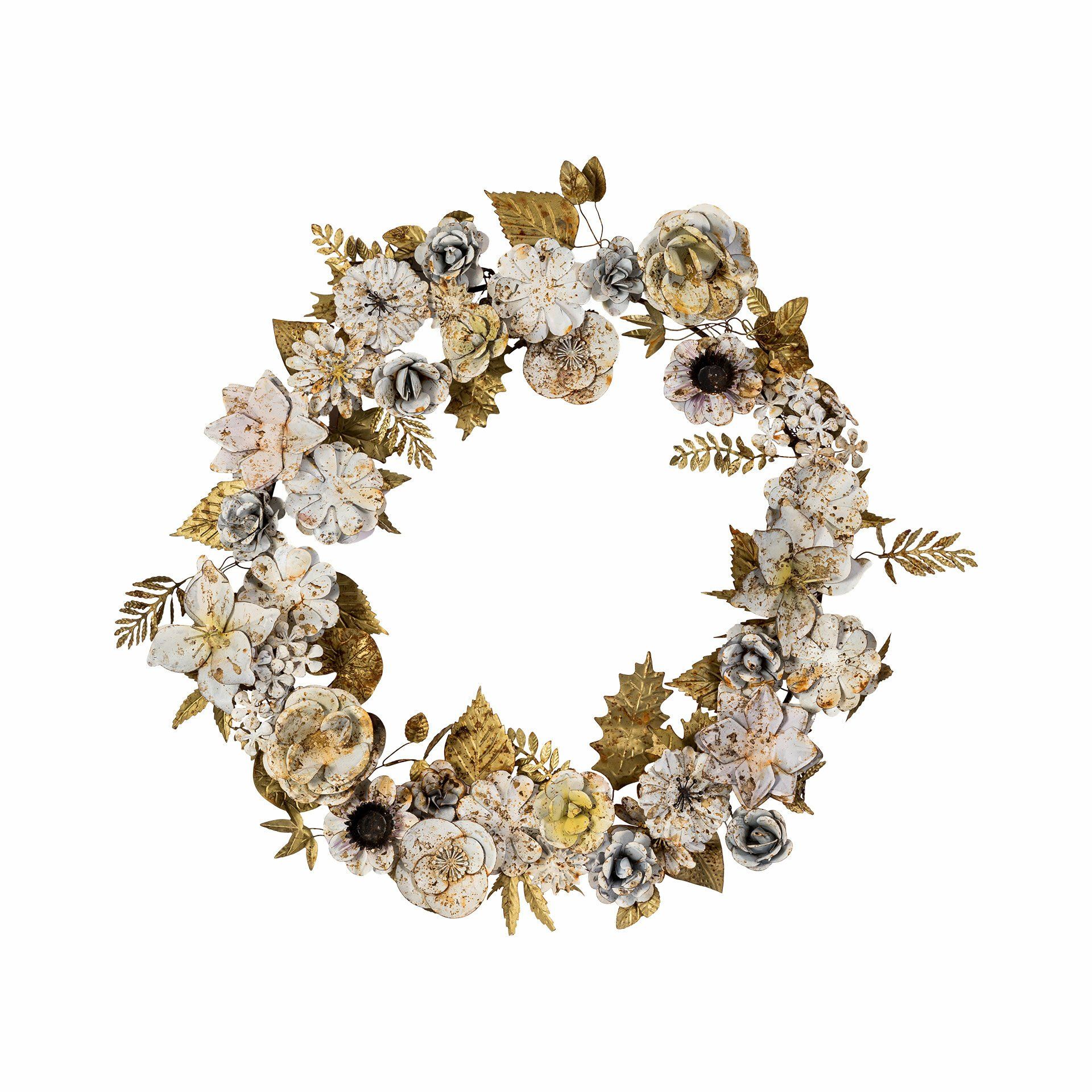 Sarı Çiçekli Eskitmeli Metal Kapı Süsü