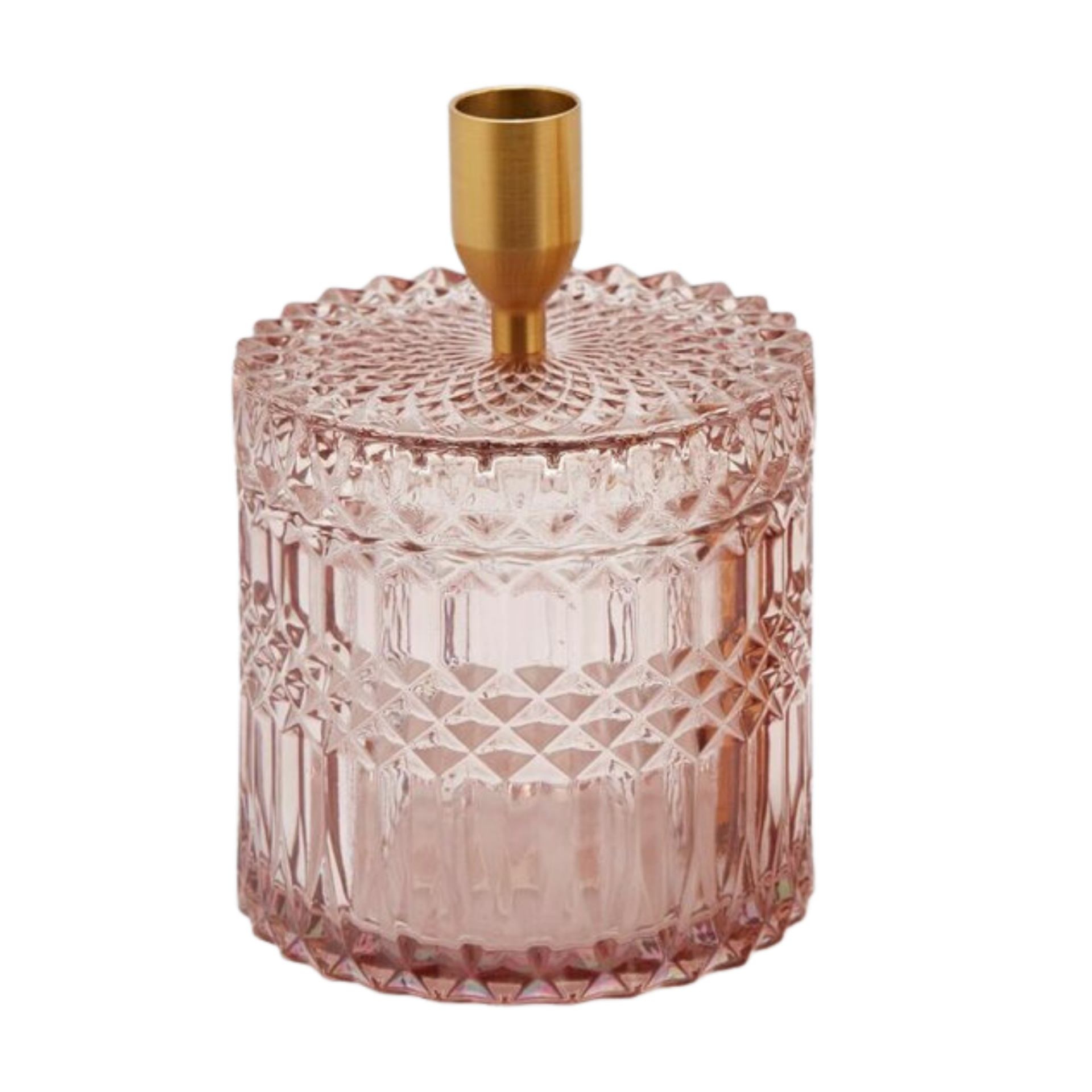 KRİSTAL EFEKTLİ PEMBE CAM ŞAMDAN