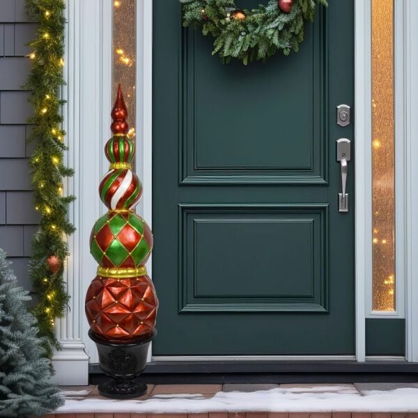 KIRMIZI YEŞİL MONOGRAM DESENLİ 'TOPIARY' SANATI YILBAŞI SÜSÜ