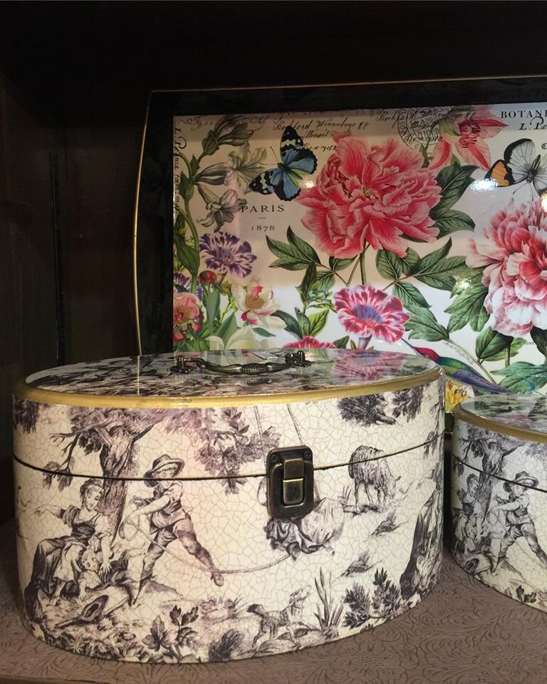 Toile De Jouy Vintage Oval Kutu, Büyük