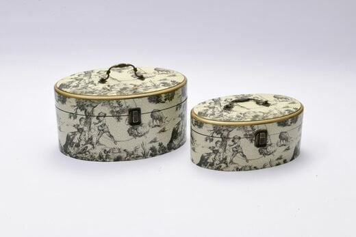 Toile De Jouy Vintage Oval Kutu, Büyük