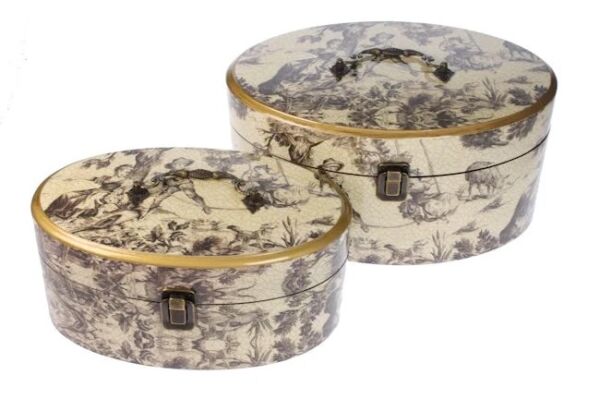 Toile De Jouy Vintage Oval Kutu, Büyük