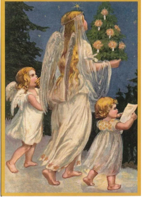 Vintage Melekli Işıltılı Yılbaşı Kartpostalı