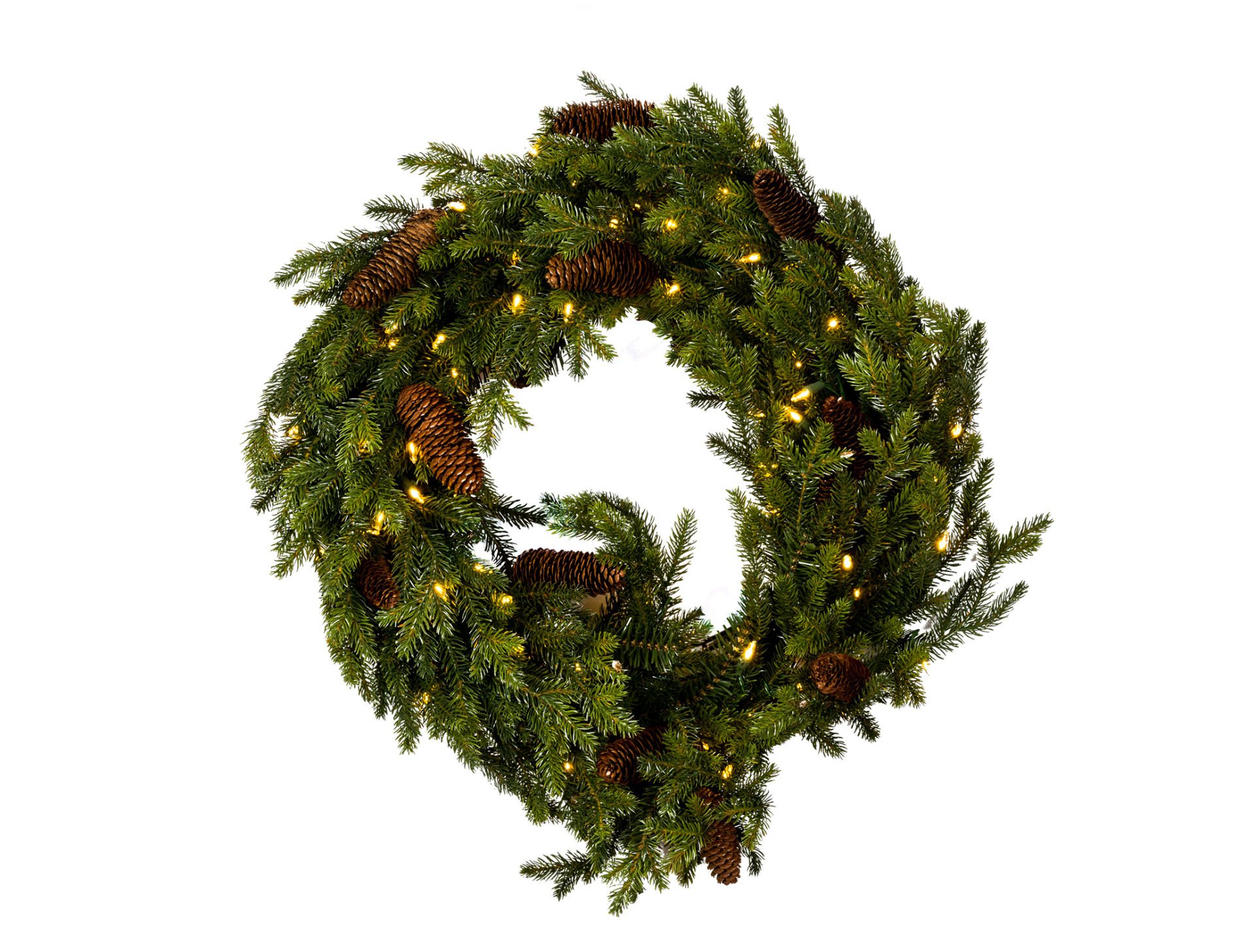 Yeşil Kozalaklı Led Işıklı  Çelenk