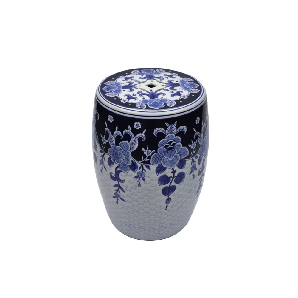 Blue Blanc Porselen Sehpa - Tabure