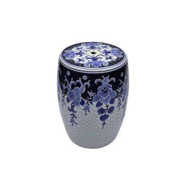 Blue Blanc Porselen Sehpa - Tabure