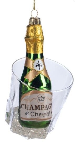 Şampanya Kovasında Şişe Cam Yılbaşı Süs - Yeşil