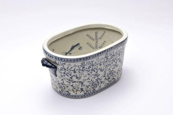 Bleu Blanc Eternal Porselen Oval Saksı, Büyük Boy