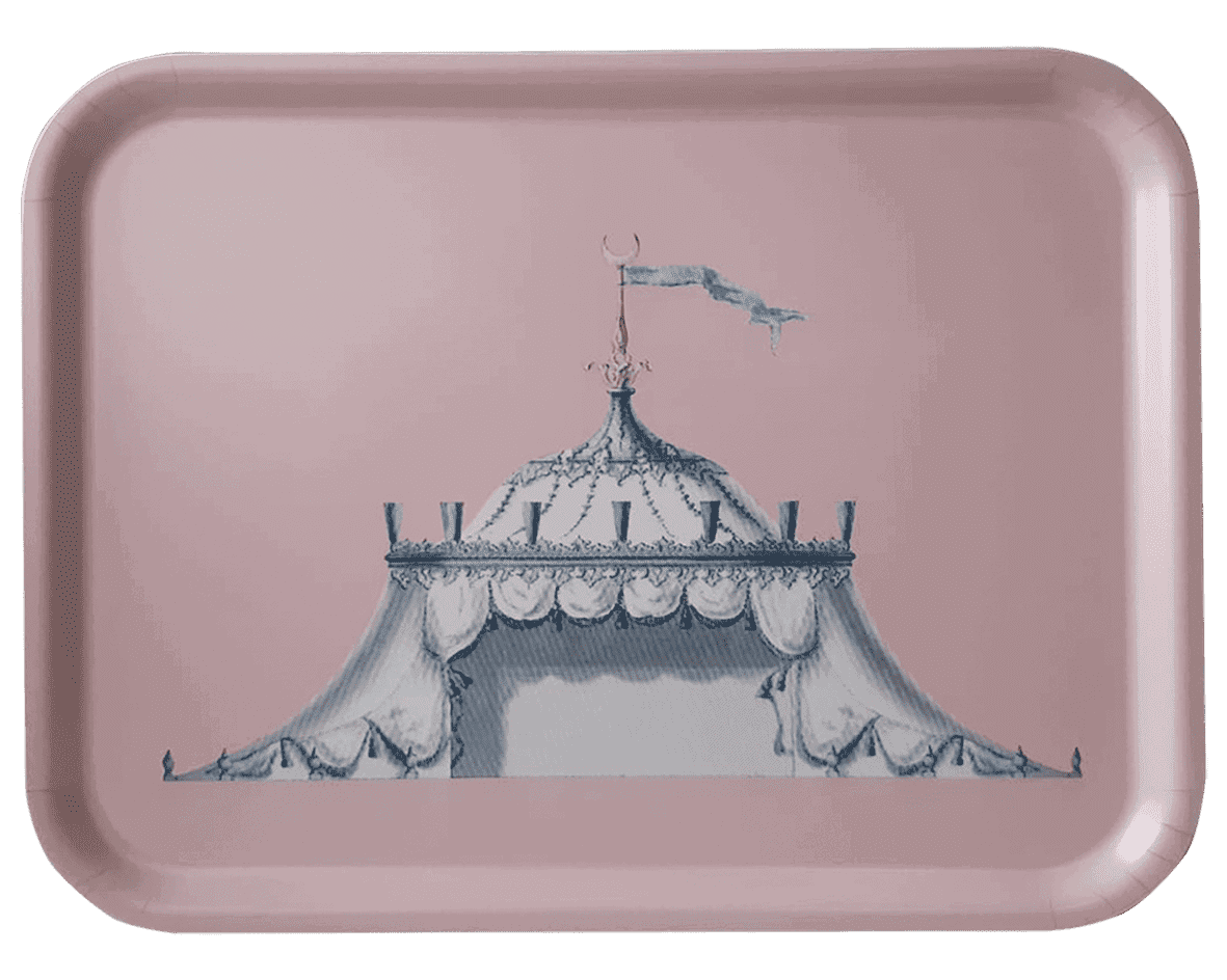 OTAĞ ÇADIRI ÇİZİMLİ AHŞAP TEPSİ, LES OTTOMANS