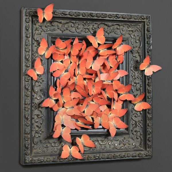 Kağıt Kelebekler Bulutu Kabartmalı Tablo, Turuncu