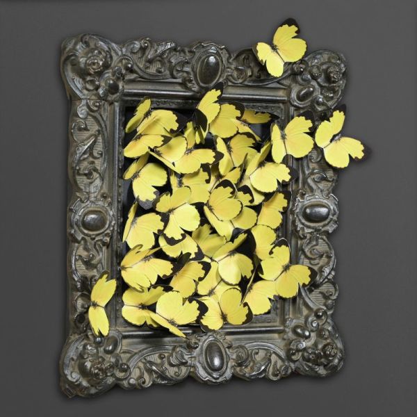 Kağıt Kelebekler Bulutu Kabartmalı Tablo, Sarı