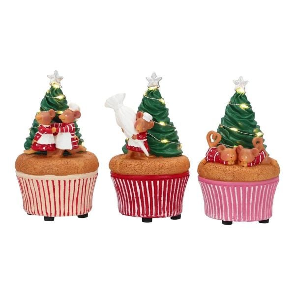 FINDIK FARELERİ VE ÇAM AĞACI CUPCAKE LED IŞIKLI DEKOR