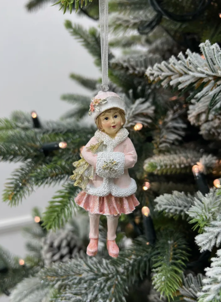 Manşonlu Kız Yılbaşı Ağacı Süsü - Pembe