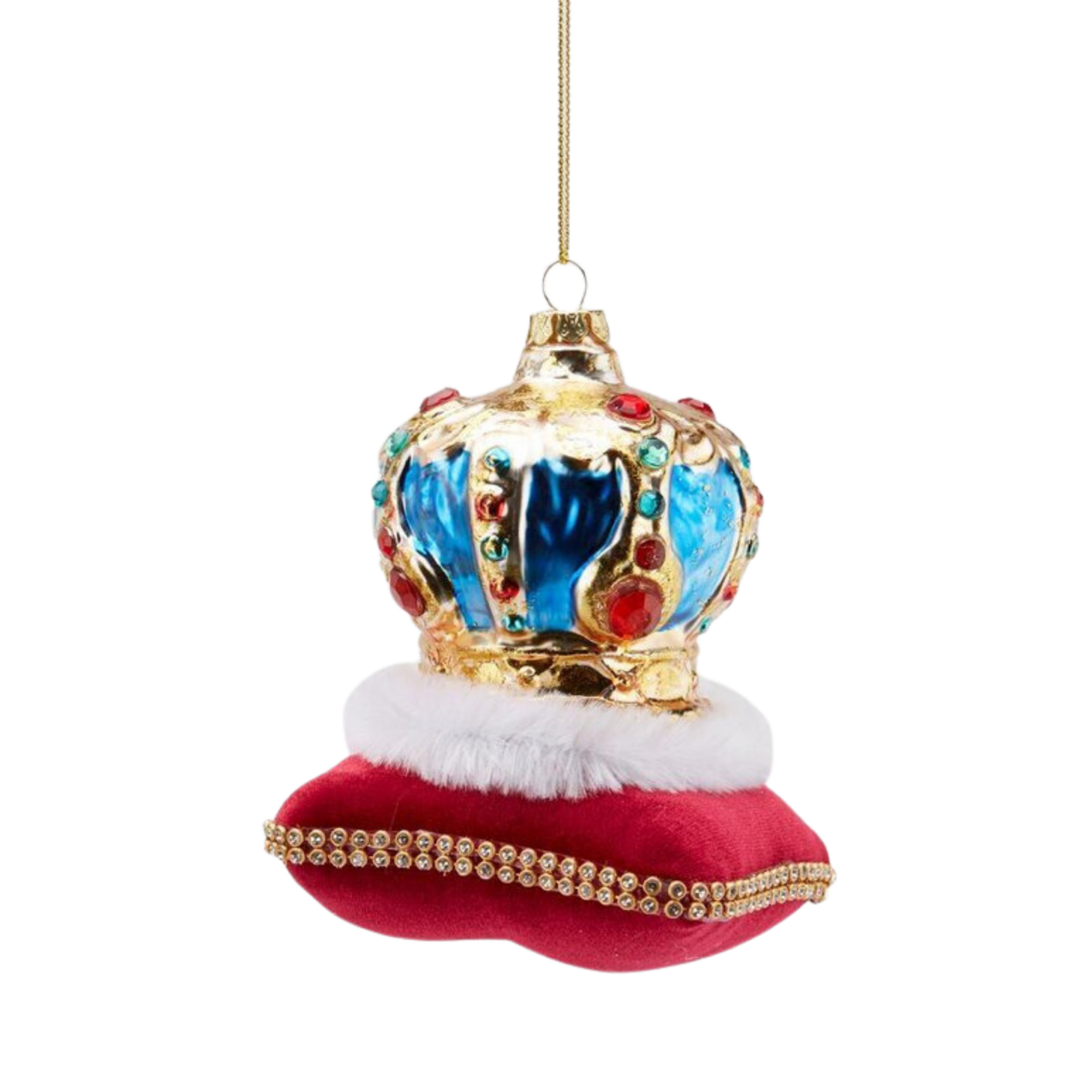 KIRMIZI MİNDERLİ MAVİ TAÇ YILBAŞI SÜSÜ