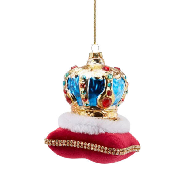 KIRMIZI MİNDERLİ MAVİ TAÇ YILBAŞI SÜSÜ