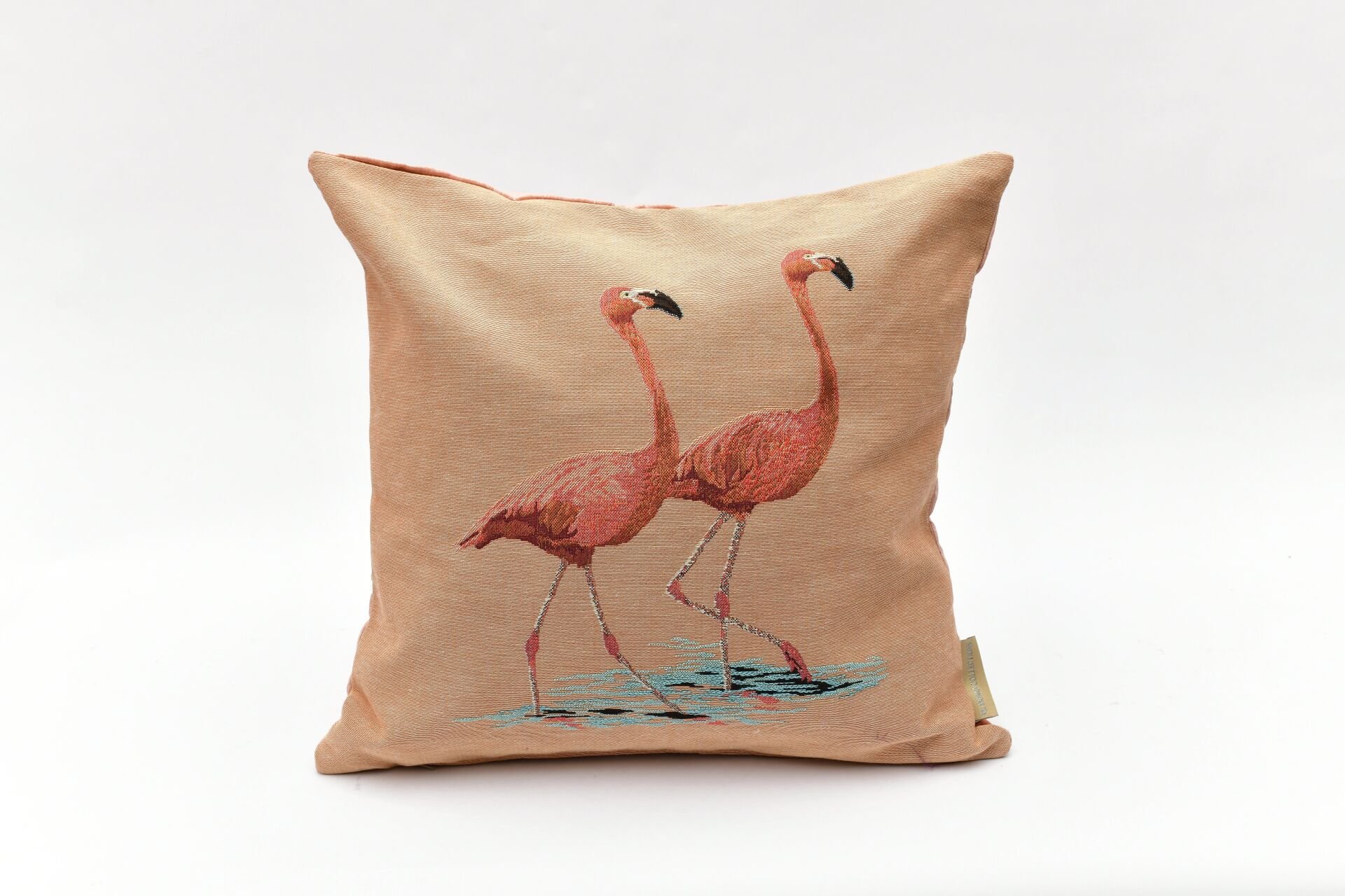 Flamingo Desenli Kare Yastık, Somon Renk
