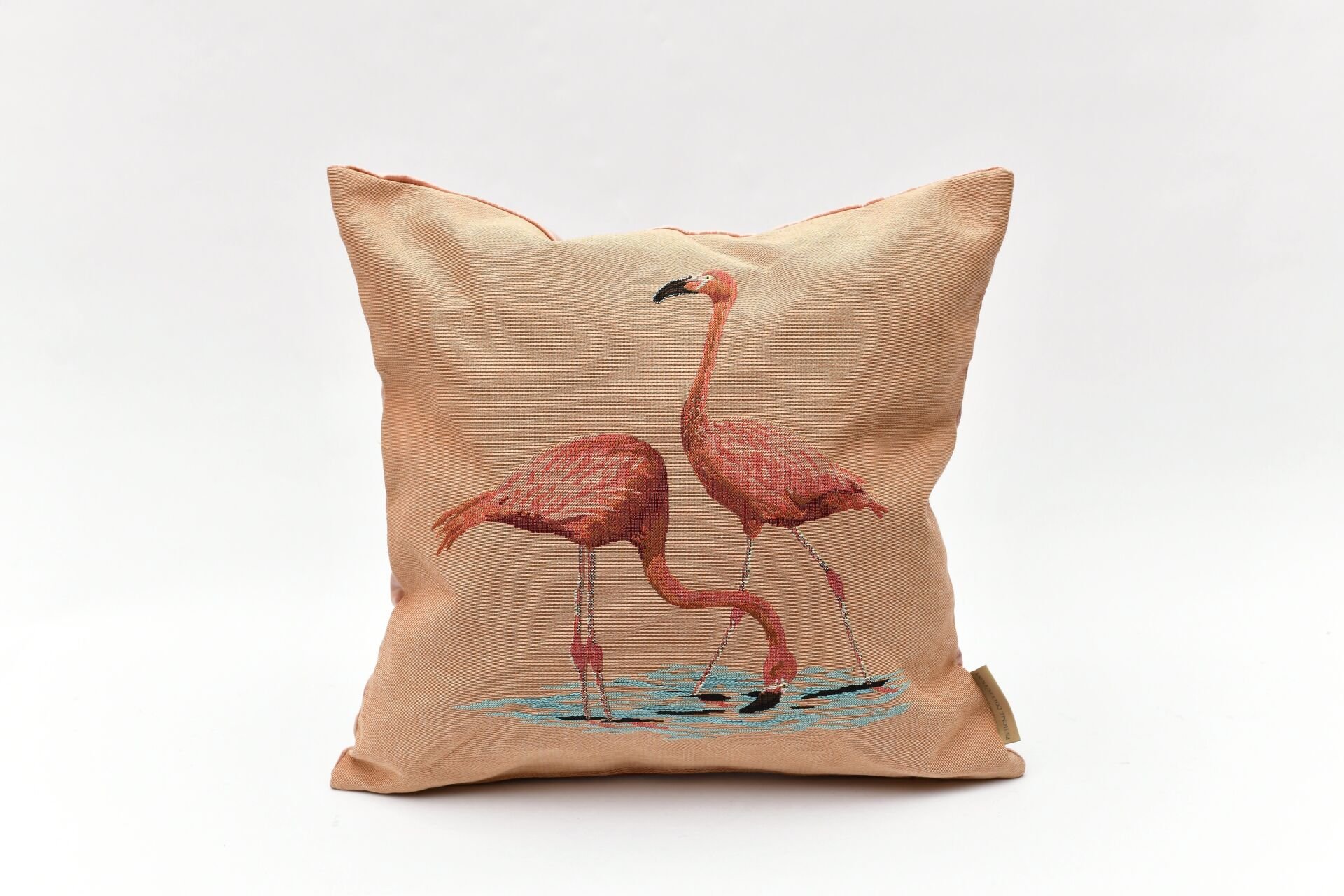 Flamingo Desenli Kare Yastık, Somon
