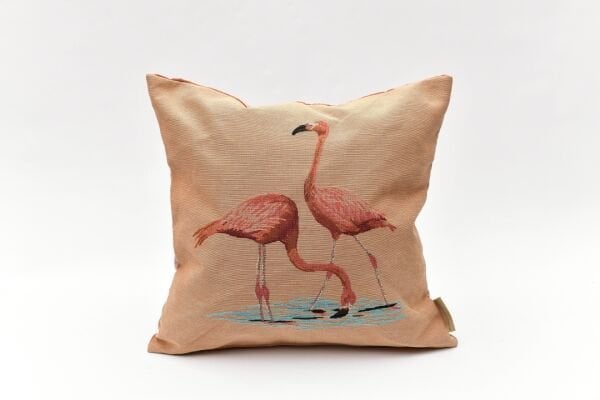 Flamingo Desenli Kare Yastık, Somon