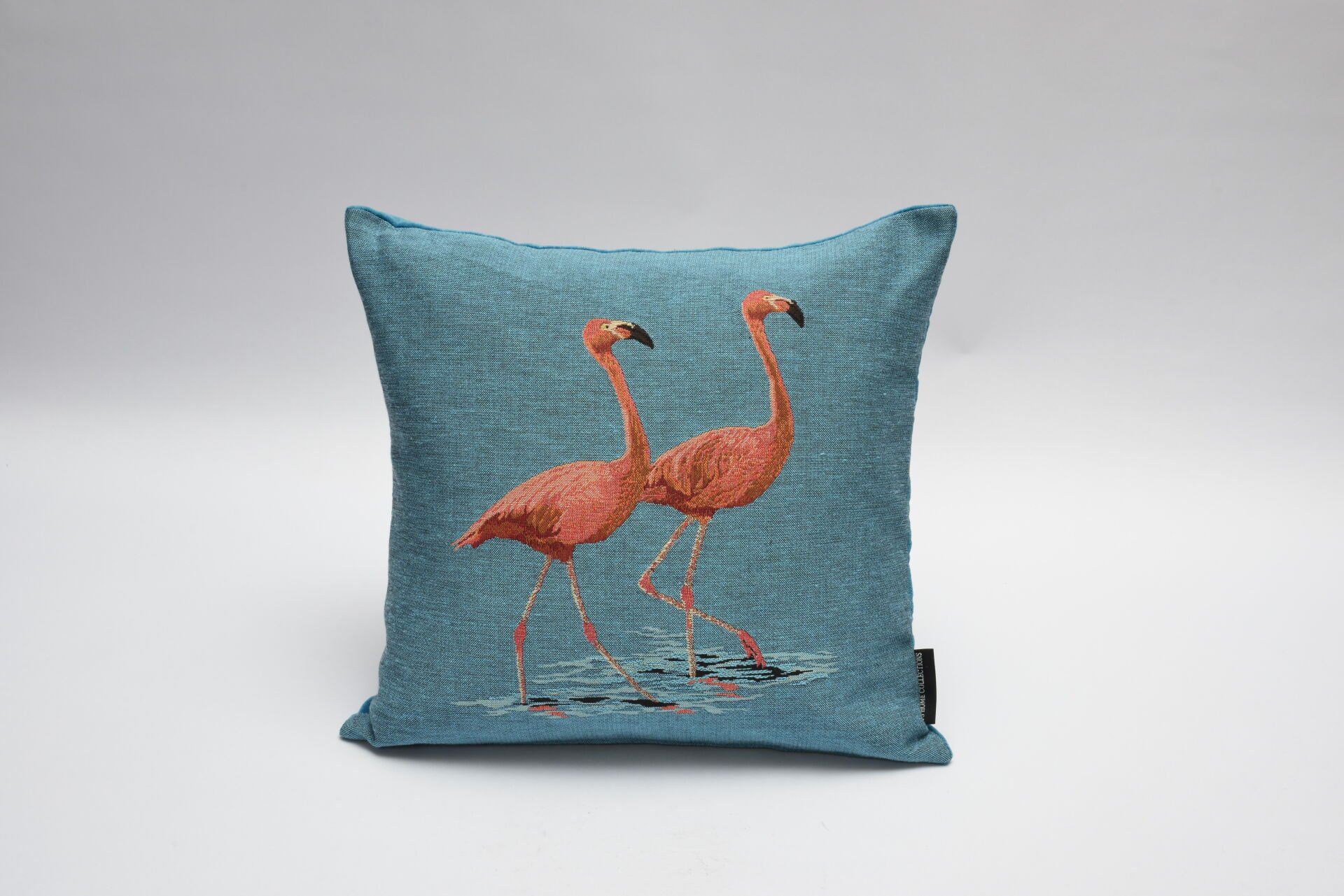 Flamingo Desenli Kare Yastık, Mavi