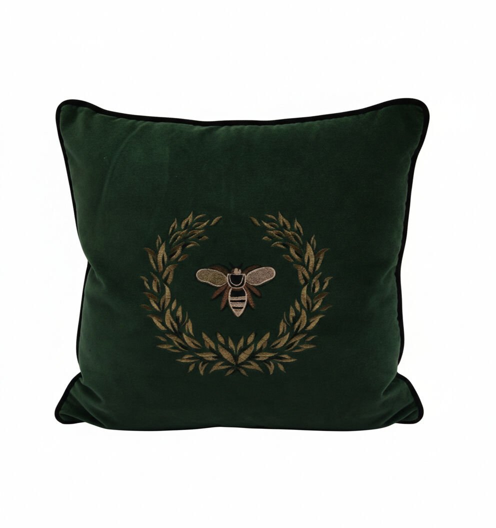 Laurel Bee Yeşil Kadife Kare Yastık