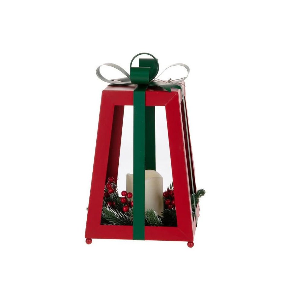 Fiyonklu ve LED Mumlu Yılbaşı Feneri - 36 cm