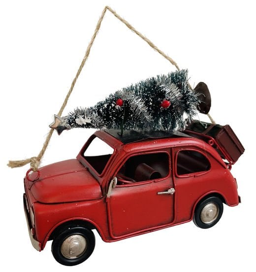 Kırmızı Yılbaşı Arabası Süs -  15cm