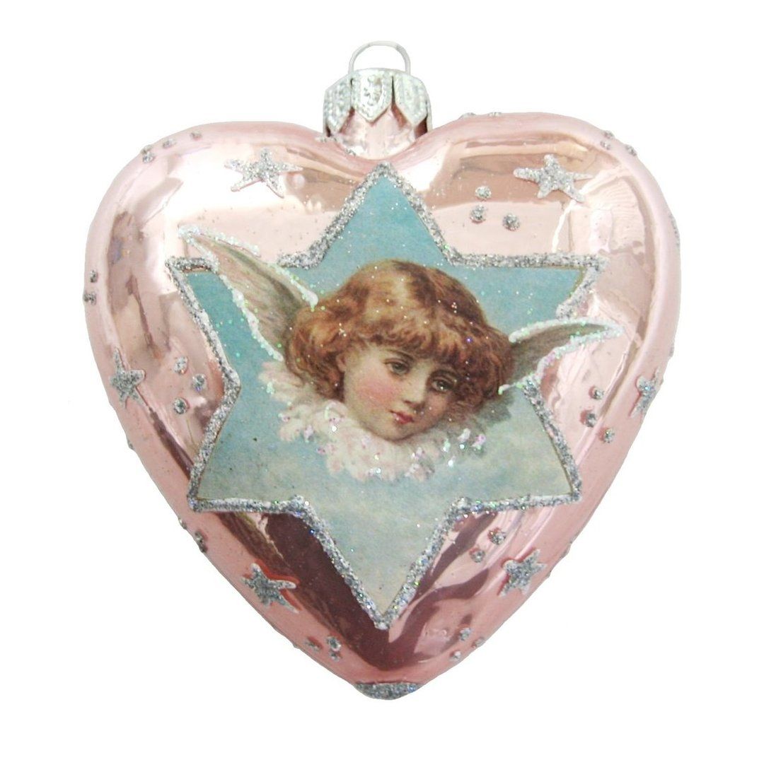 Yıldızlı Melek Figürlü Kalp Yılbaşı Süsü - Pembe