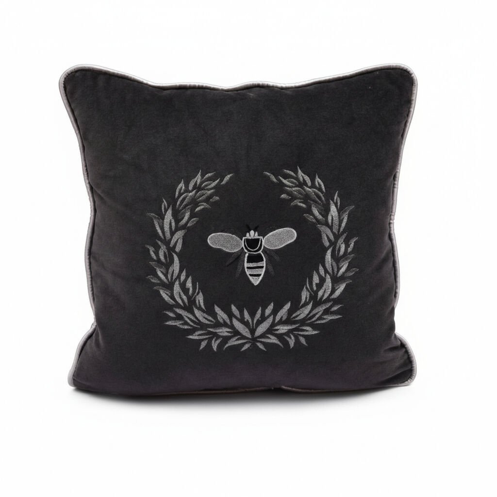 Laurel Bee Gri Kadife Kare Yastık