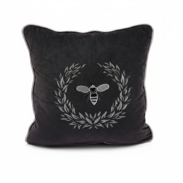 Laurel Bee Gri Kadife Kare Yastık