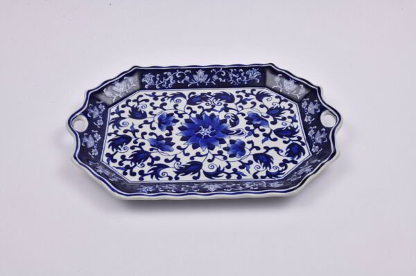 Bleu Blanc Büyük Porselen Tepsi - 48 cm