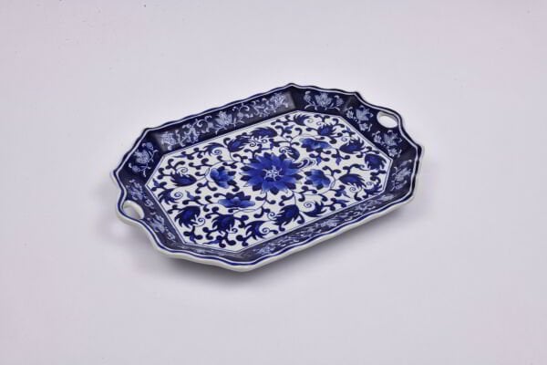 Bleu Blanc Büyük Porselen Tepsi - 48 cm