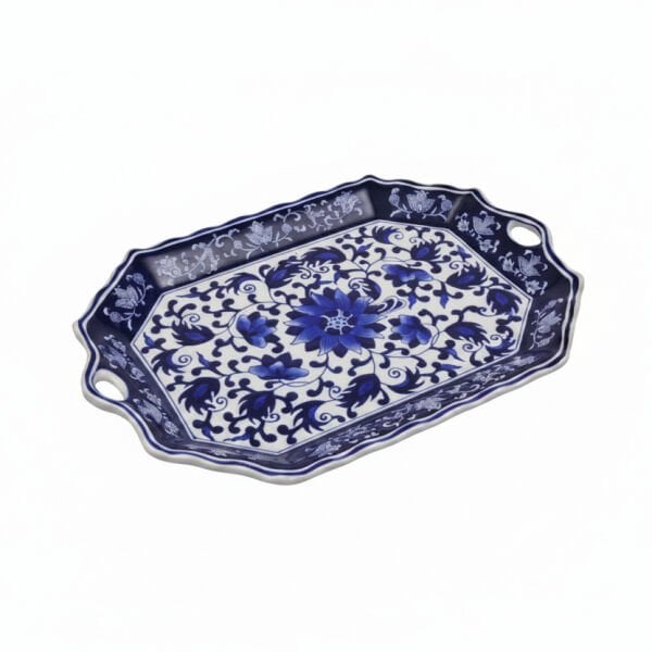 Bleu Blanc Büyük Porselen Tepsi - 48 cm