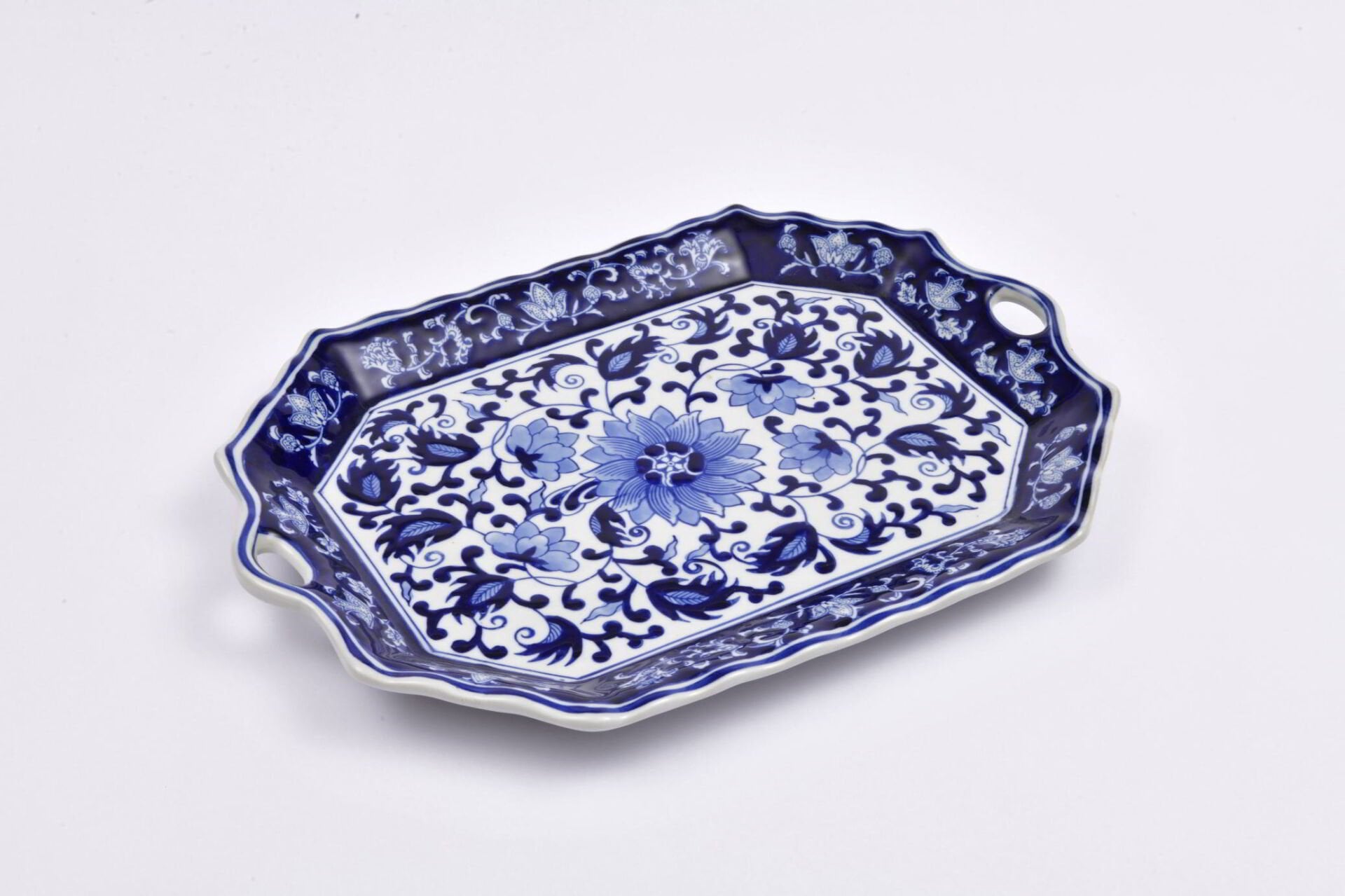 Bleu Blanc Büyük Porselen Tepsi