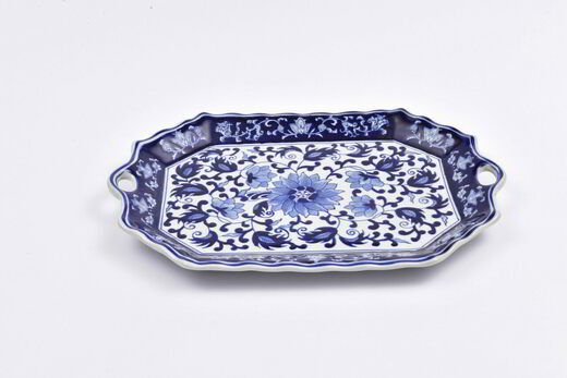 Blue Blanc Büyük Porselen Tepsi