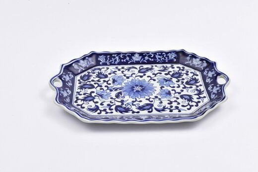 Bleu Blanc Büyük Porselen Tepsi