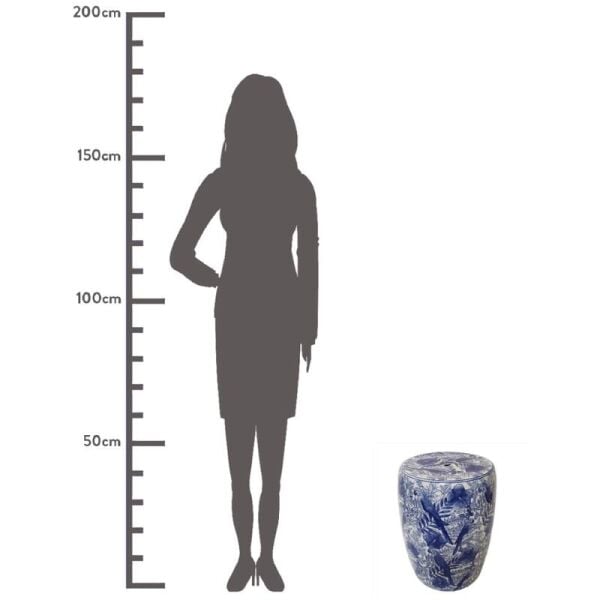 Bleu Blanc Porselen Sehpa / Tabure