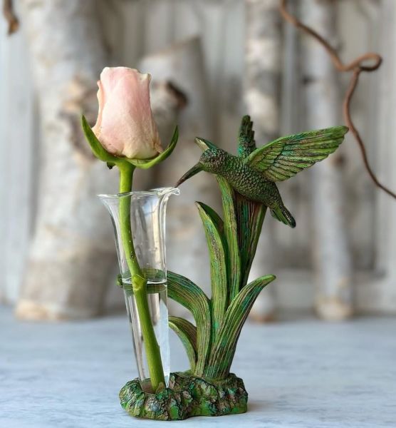 Sinekkuşu Figürlü Cam Vazo