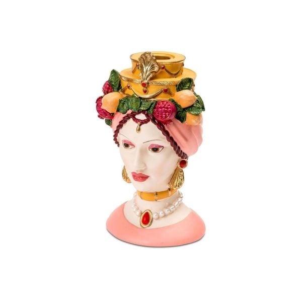 Sicilyalı Kadın Akantus Taçlı Şamdan, Pembe