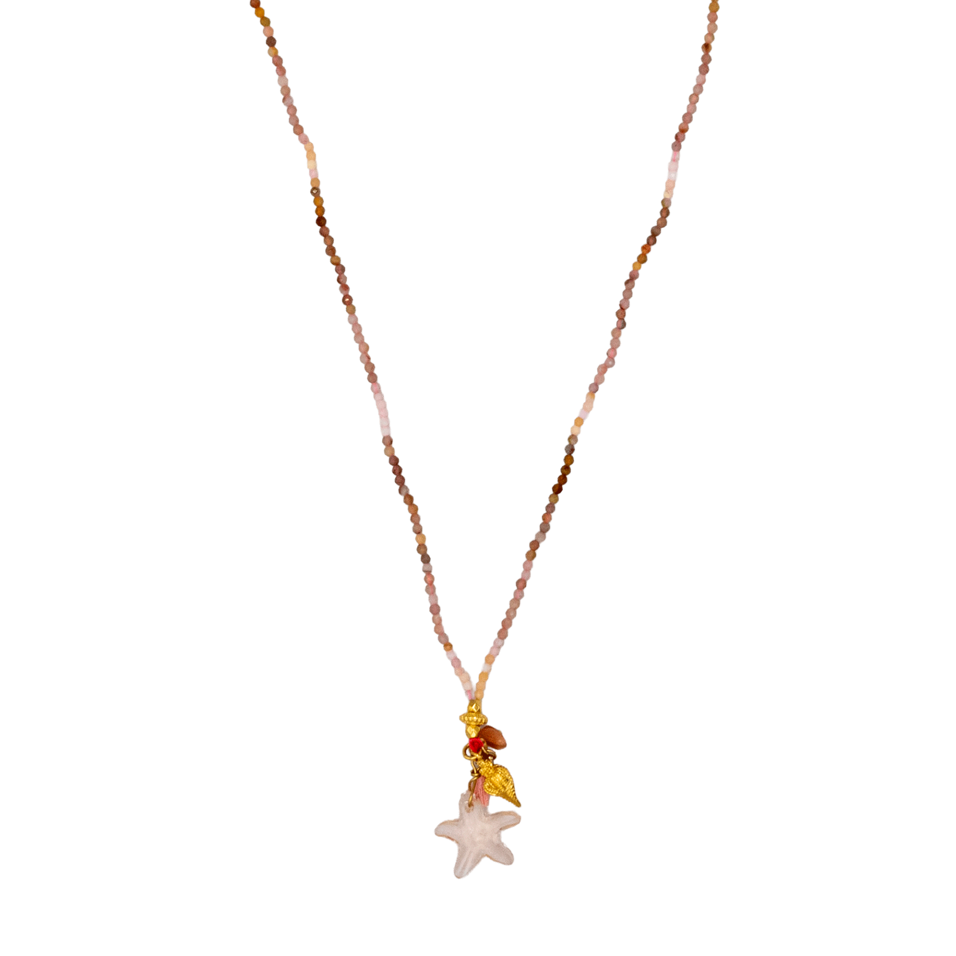 Deniz Yıldızı Uzun Kolye, Somon - Pembe Quartz/Jade/Granade