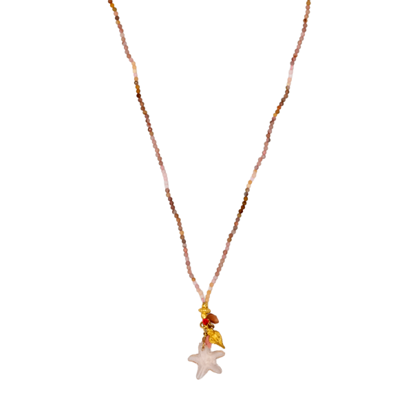 Deniz Yıldızı Uzun Kolye, Somon - Pembe Quartz/Jade/Granade