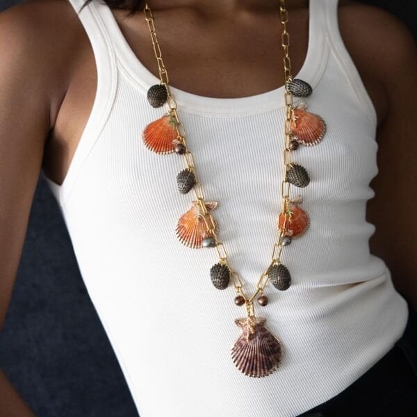 Serena Shell Midye Uzun Kolye, Coral / Mor