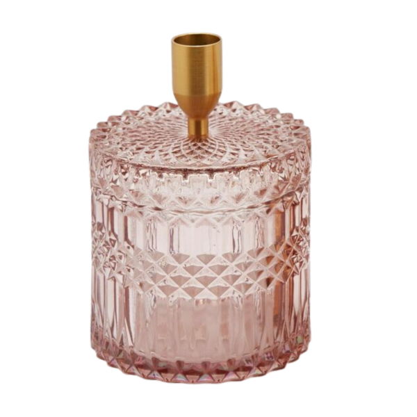 KRİSTAL EFEKTLİ PEMBE CAM ŞAMDAN