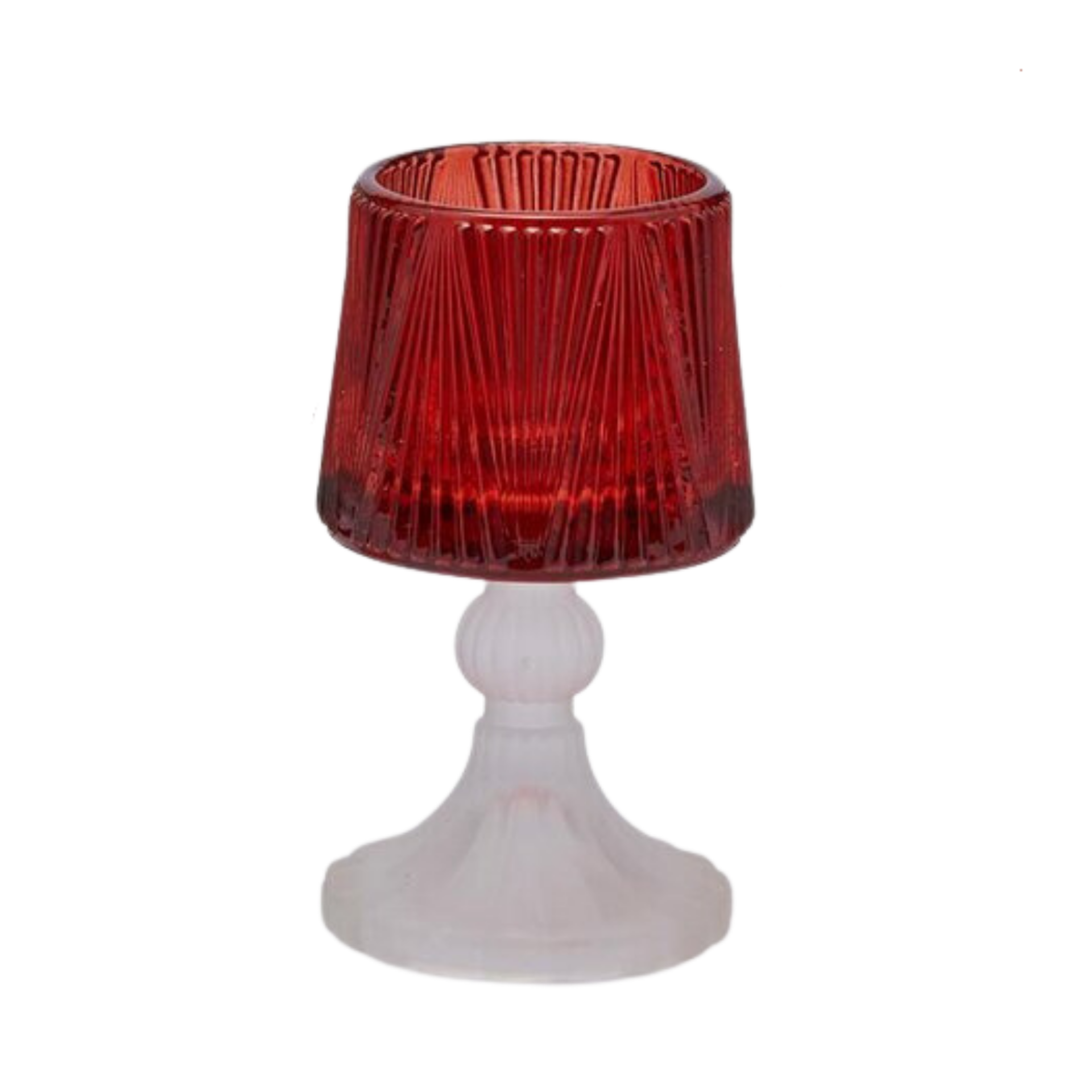 PORTACANDELA LAMBA FORMLU KIRMIZI CAM ŞAMDAN / MUMLUK