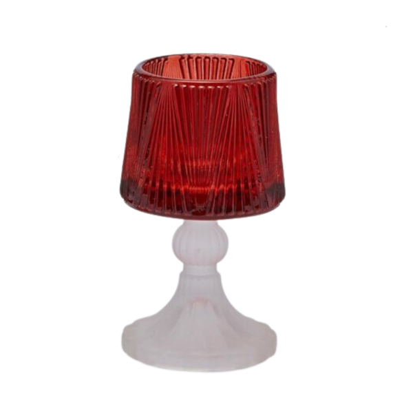 PORTACANDELA LAMBA FORMLU KIRMIZI CAM ŞAMDAN / MUMLUK