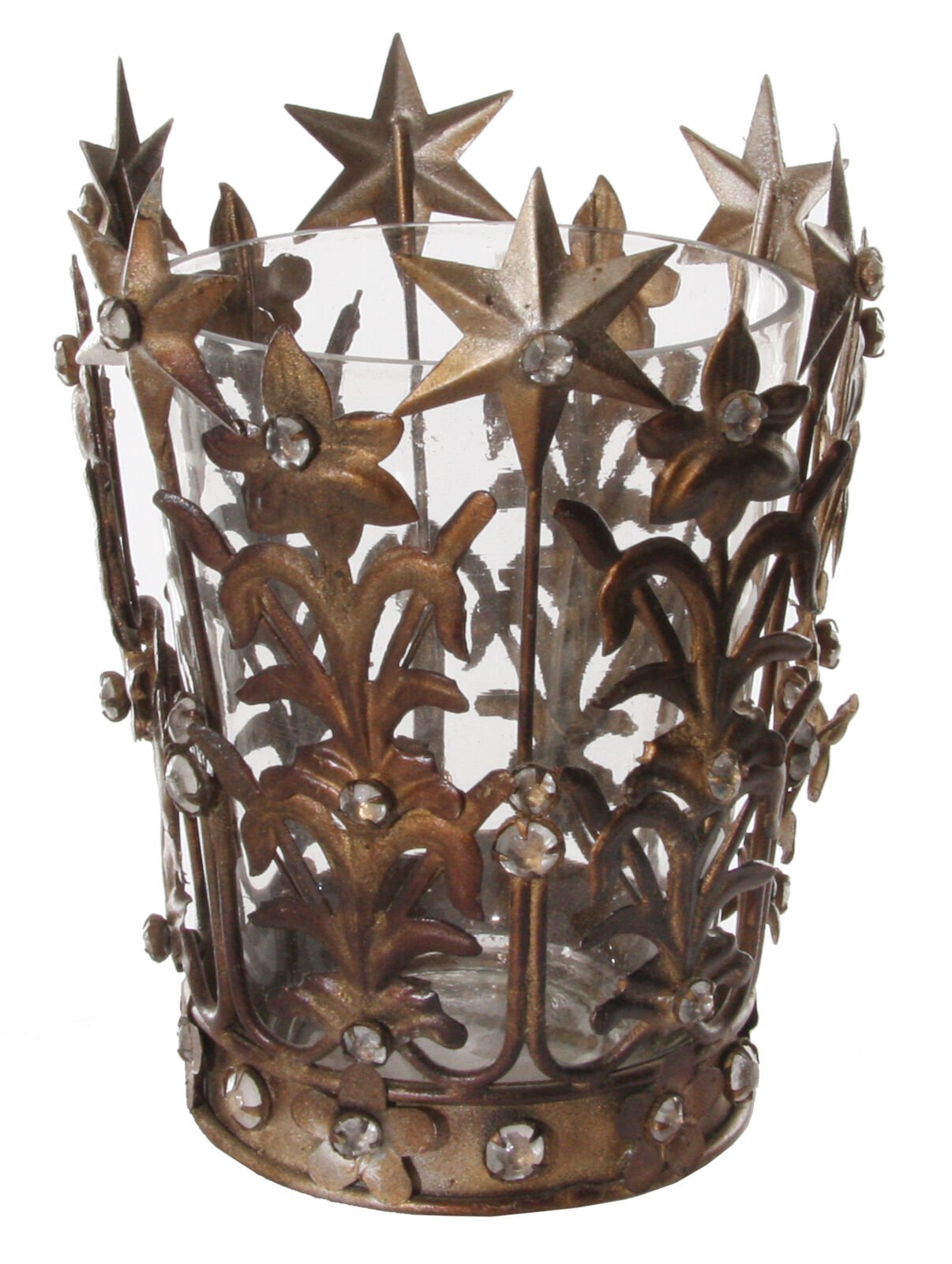 Bronz Antik Yıldızlı Taç Mumluk / T-Light Mumluk