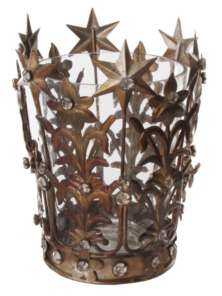Bronz Antik Yıldızlı Taç Mumluk / T-Light Mumluk